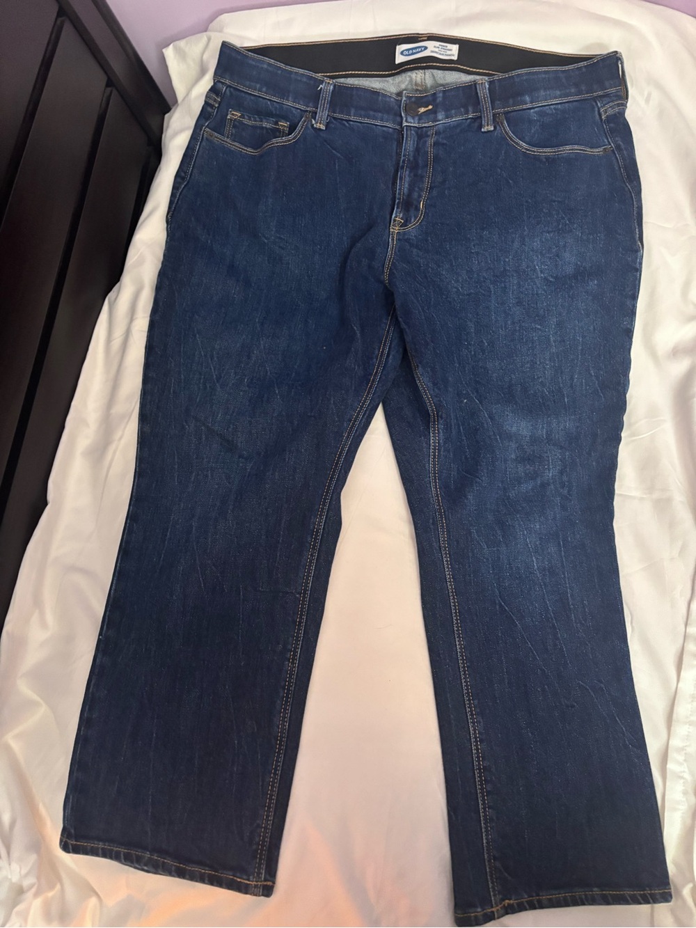 Old Navy power slim straight high rise jeans. Dark wash blue size 18 plus short